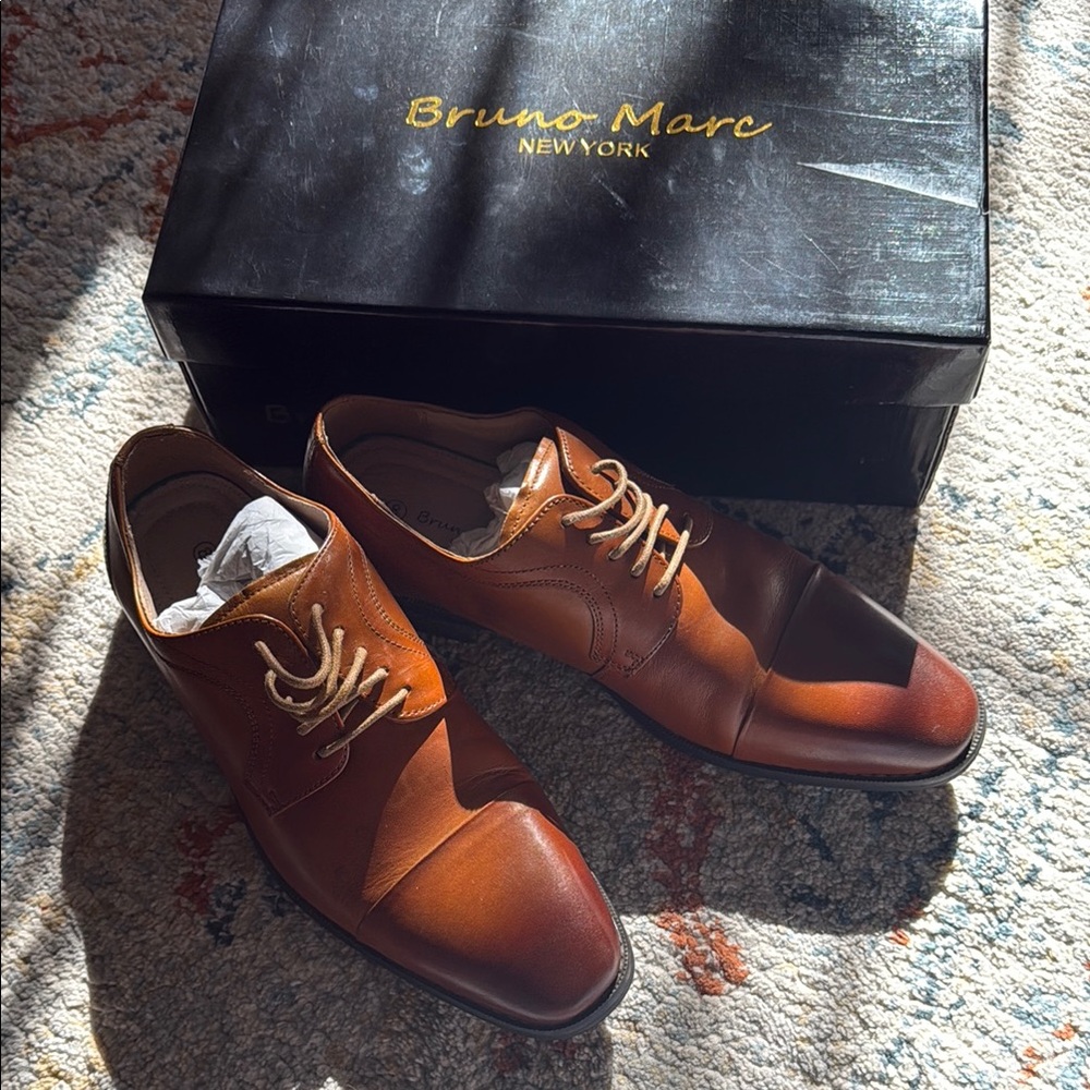Bruno Marc Cognac Leather Oxford Dress Shoes – Men’s 8